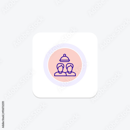 People waiting for food, hotel management purple line icon on a colorful circle, ai illustrator file