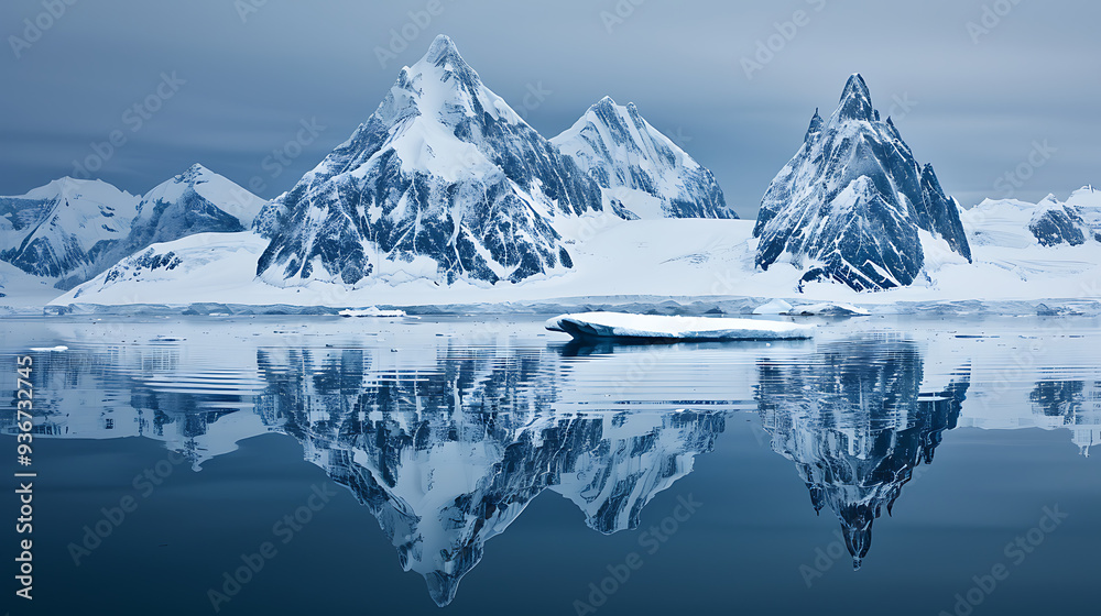 Obraz premium Majestic Antarctic Mountains Reflecting on Icy Waters