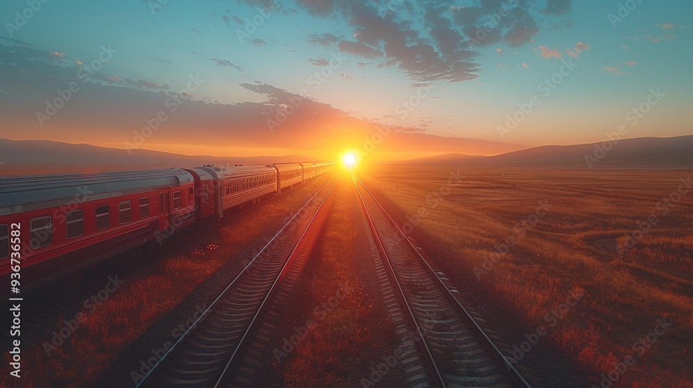 Train ride into the sunset horizon - generative ai