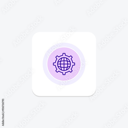 Globe in a Cogwheel black outcircle icon , vector, pixel perfect, illustrator file