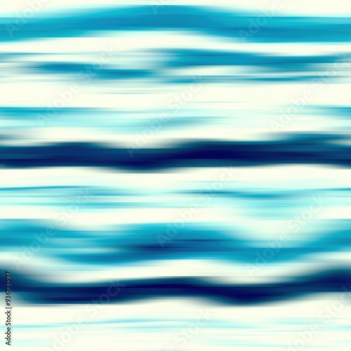Modern summer thin line striped blur wash seamless pattern background for trendy beach wear and coastal living designs. Repeatable alcohol ink bleed effect in blue white indigo colors