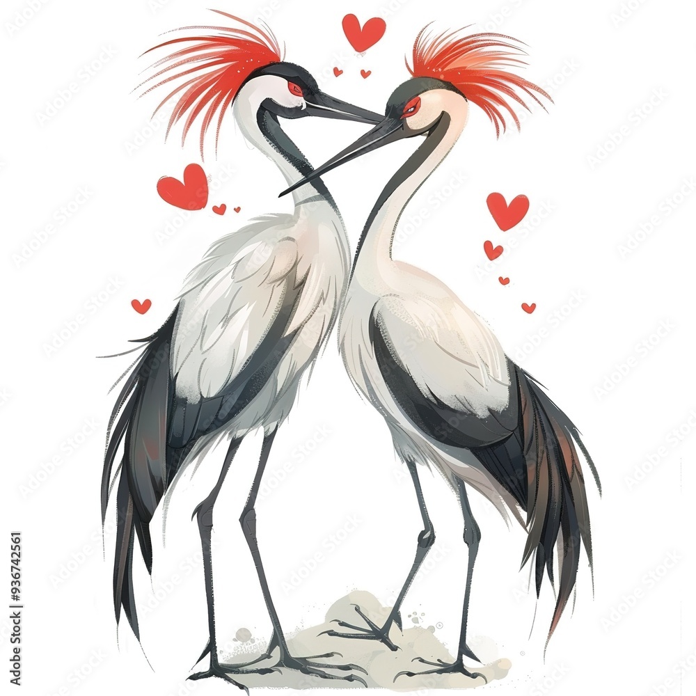 Fototapeta premium Crane Love fantasy animal cartoon isolated whitebackground