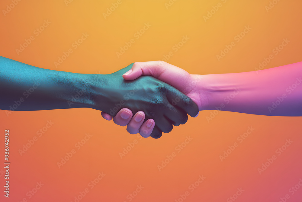 Diverse Multicultural People Shaking Hands, Celebrating Inclusivity, Unity, Respect, and Collaboration Against a Vibrant Background Diverse Multicultural People Shaking Hands, Celebrating Inclusivity, Unity, Respect, and Collaboration Against a Vibrant Background