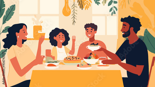 Diverse Family Enjoying a Meal Together, Celebrating Cultural Heritage and Inclusion in a Warm, Cozy Home Setting
