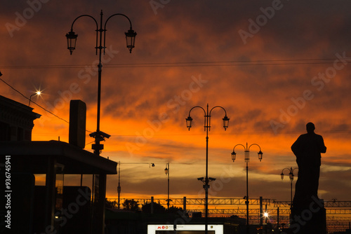 Sunset at Moskow near Yaroslavsky rail station photo