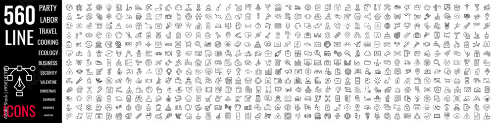 Linear icon mega set. 560 vector icons collection.