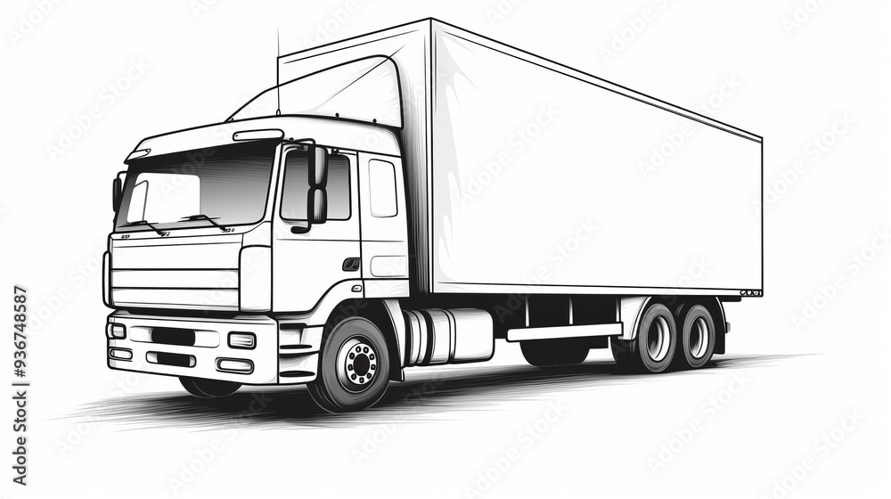 Monochrome line art of a classic truck, Monochrome line art of a classic truck,