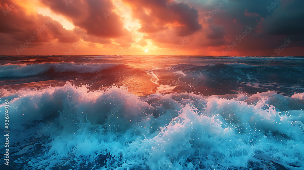 Fototapeta premium Dramatic Ocean Waves at Sunset