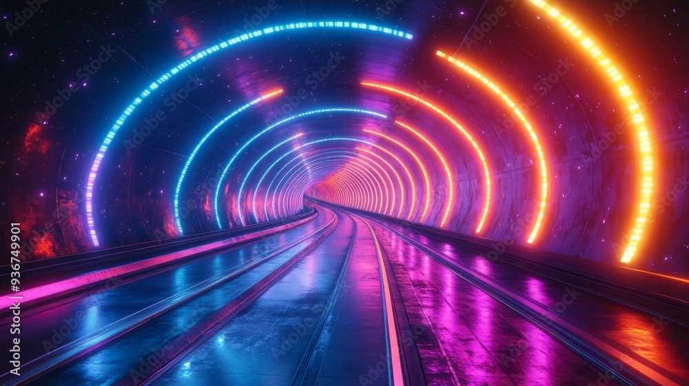 Futuristic neon tunnel with vibrant colors - generative ai Futuristic neon tunnel with vibrant colors - generative ai
