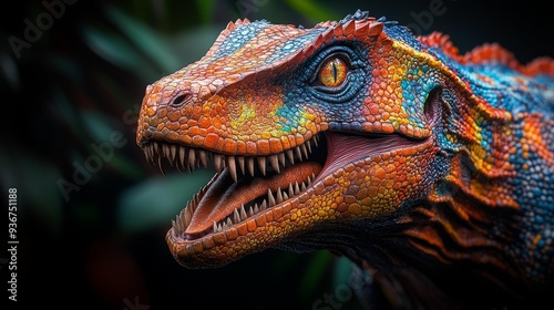 Fototapeta Naklejka Na Ścianę i Meble -  Vibrant dinosaur close-up with scaly texture - generative ai