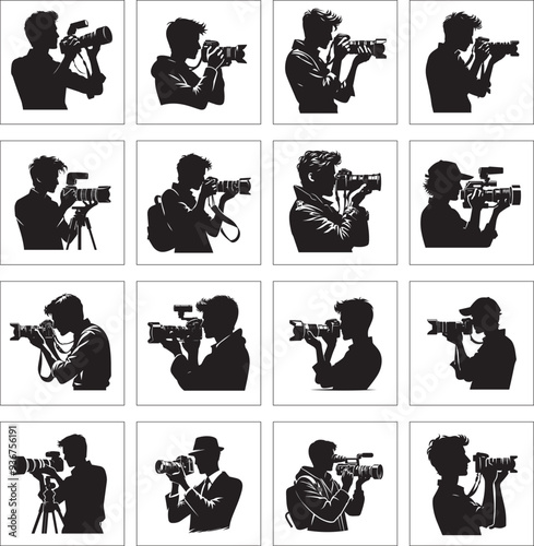 A black and white cameraman silhouette design collection