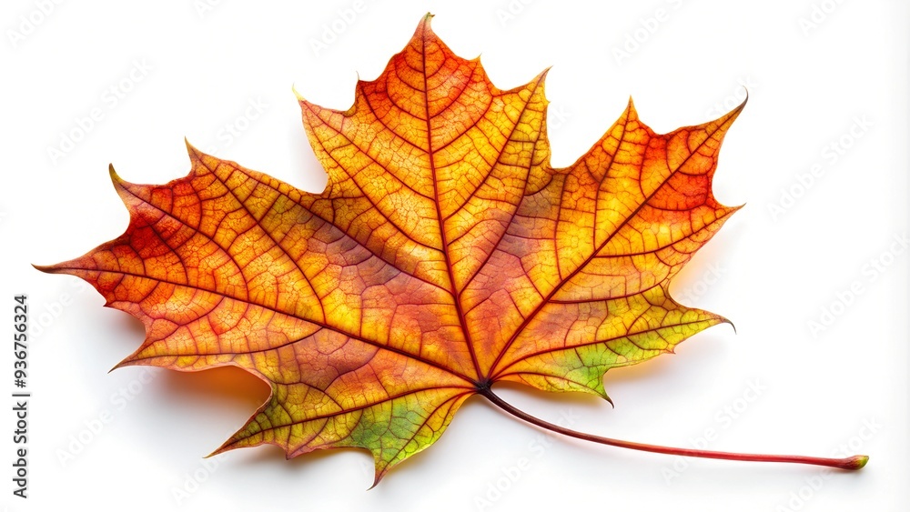 Single vibrant autumn maple leaf with intricate veins, isolated Single vibrant autumn maple leaf with intricate veins, isolated