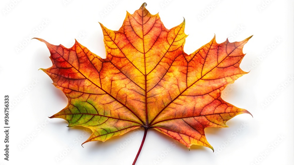 Single vibrant autumn maple leaf with intricate veins, isolated Single vibrant autumn maple leaf with intricate veins, isolated