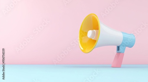 Colorful megaphone on pastel background for announcement, news, or marketing.