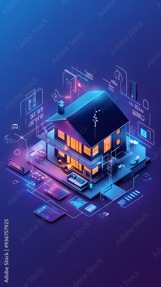 Futuristic Smart Home with Advanced AI Technology and Digital Network Connectivity Representing Internet of Things Concepts Futuristic Smart Home with Advanced AI Technology and Digital Network Connectivity Representing Internet of Things Concepts