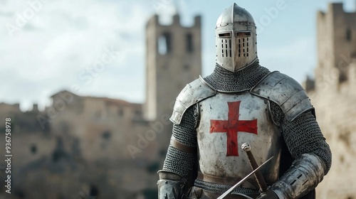 A close-up of a knight in full armor
