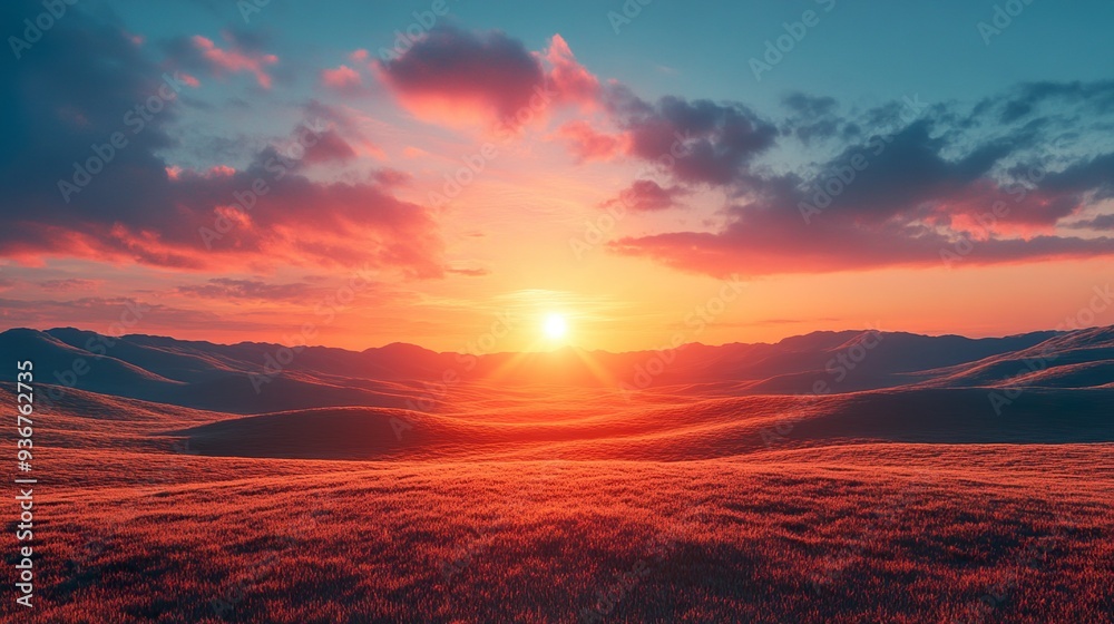 Peaceful Rolling Hills Merging with a Setting Sun Horizon Wallpaper Peaceful Rolling Hills Merging with a Setting Sun Horizon Wallpaper