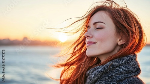 Woman Enjoying a Serene Sunset While Reflecting on Her Inner Desires and Dreams by the Shore