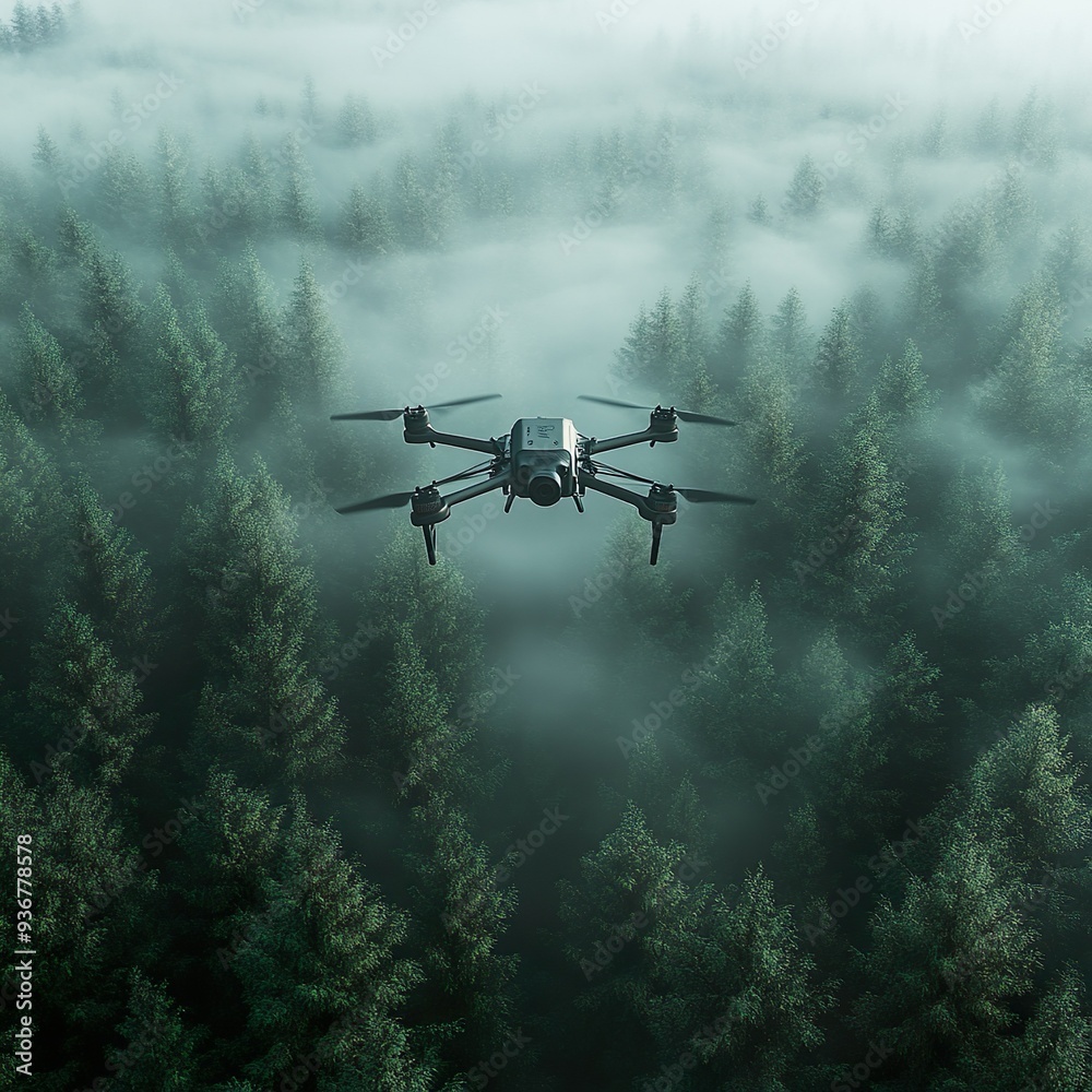 Advanced Drone Robot Capturing Aerial Views of a Thick Forest picture Advanced Drone Robot Capturing Aerial Views of a Thick Forest picture