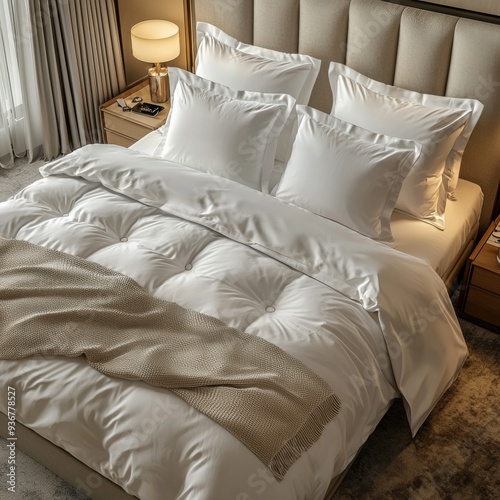 Classic bed with pillow and throw created with generated ai