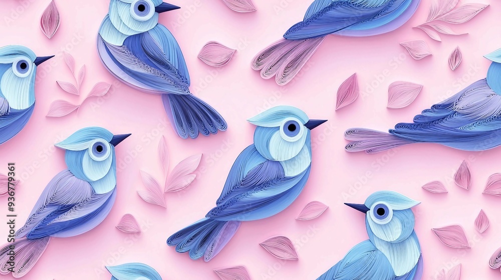 seamless pattern of 3D Blue Jay bird, paper quill pattern.
seamless pattern of 3D Blue Jay bird, paper quill pattern.
