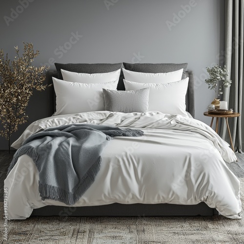 Classic bed with pillow and throw created with generated ai