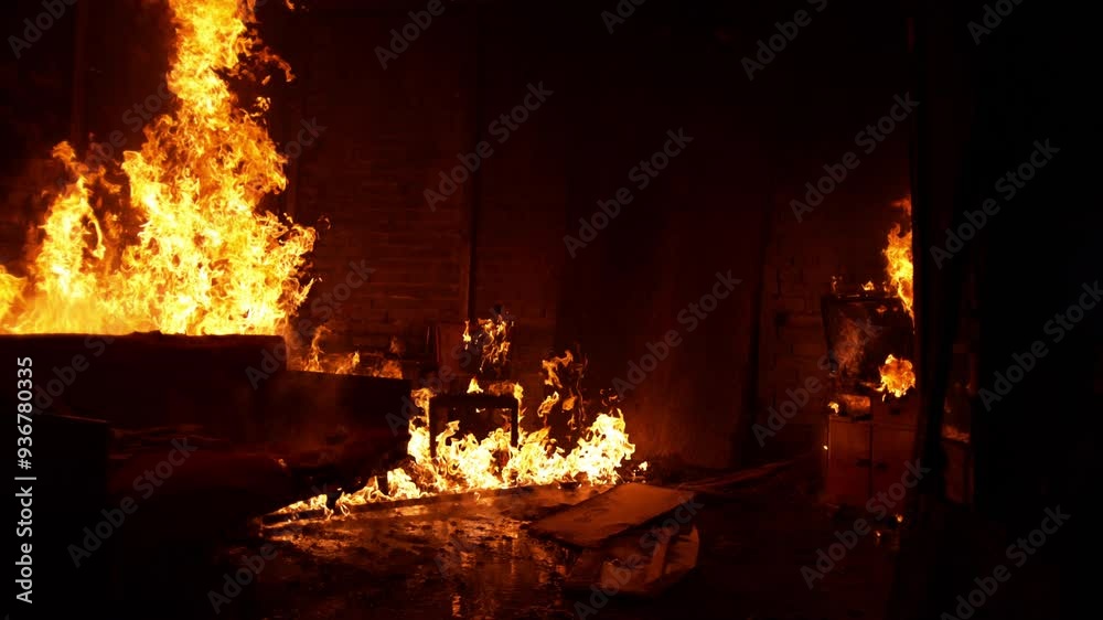 Inside of a burning house