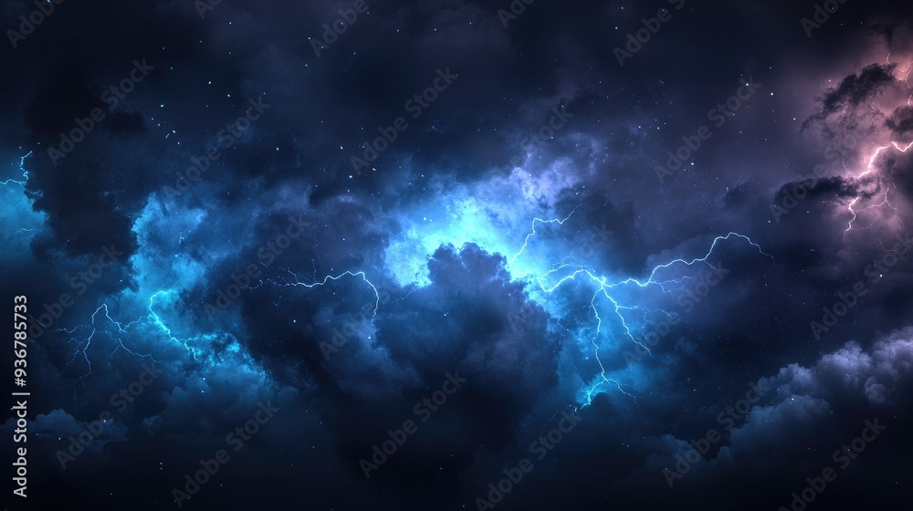 Fototapeta premium Dark cloud with bright lightning, stormy scene, transparent background