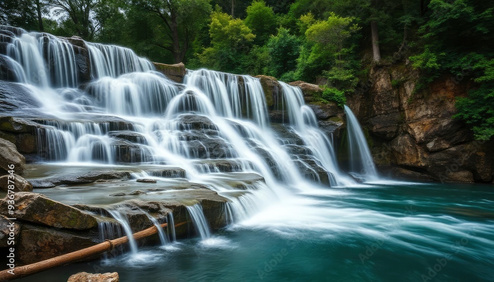 Fototapeta premium Beautiful Krka Waterfalls in Krka National Park,Croatia.Long exposure for flowing water, ai