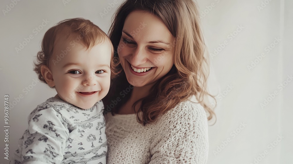 Pregnant woman smiling with her happy child, joyful moment, white background Pregnant woman smiling with her happy child, joyful moment, white background