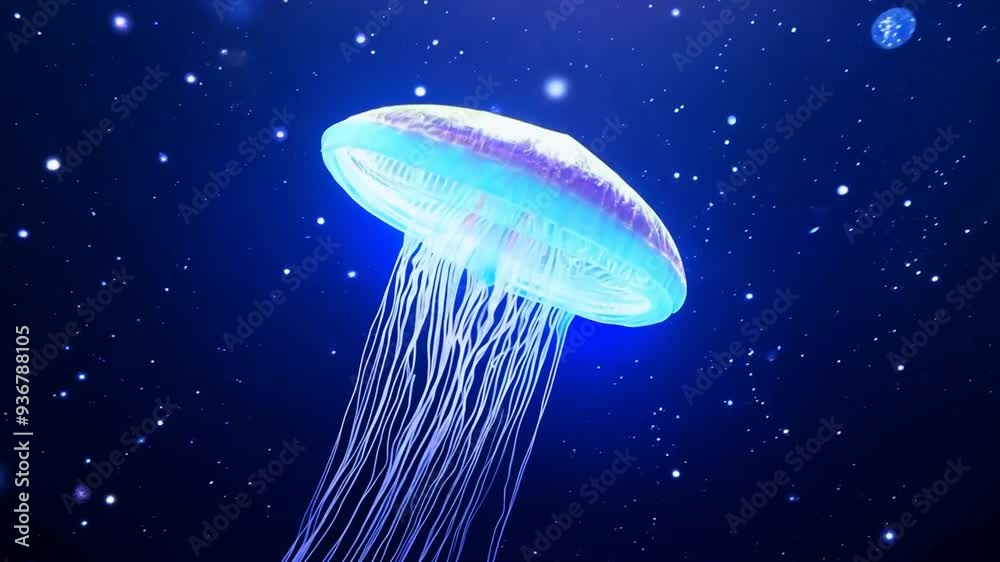 Glowing Jellyfish Drifting in Deep Blue Ocean Waters at Night Generative AI Glowing Jellyfish Drifting in Deep Blue Ocean Waters at Night Generative AI