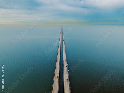 Traffic over the Lake Pontchartrain Causeway Bridge, New Orleans, Louisiana, United States of America. photo