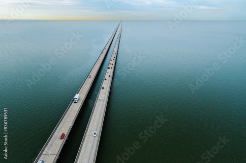 Wallpaper Mural Traffic over the Lake Pontchartrain Causeway Bridge, New Orleans, Louisiana, United States of America. Torontodigital.ca