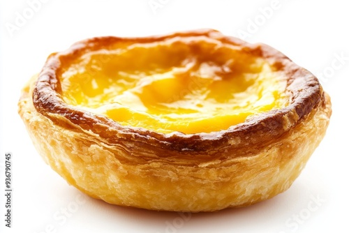 Egg Tart, A pastry consisting of an outer crust filled with egg custard, popular in Cantonese cuisine and often found in dim sum restaurants. isolated on white background