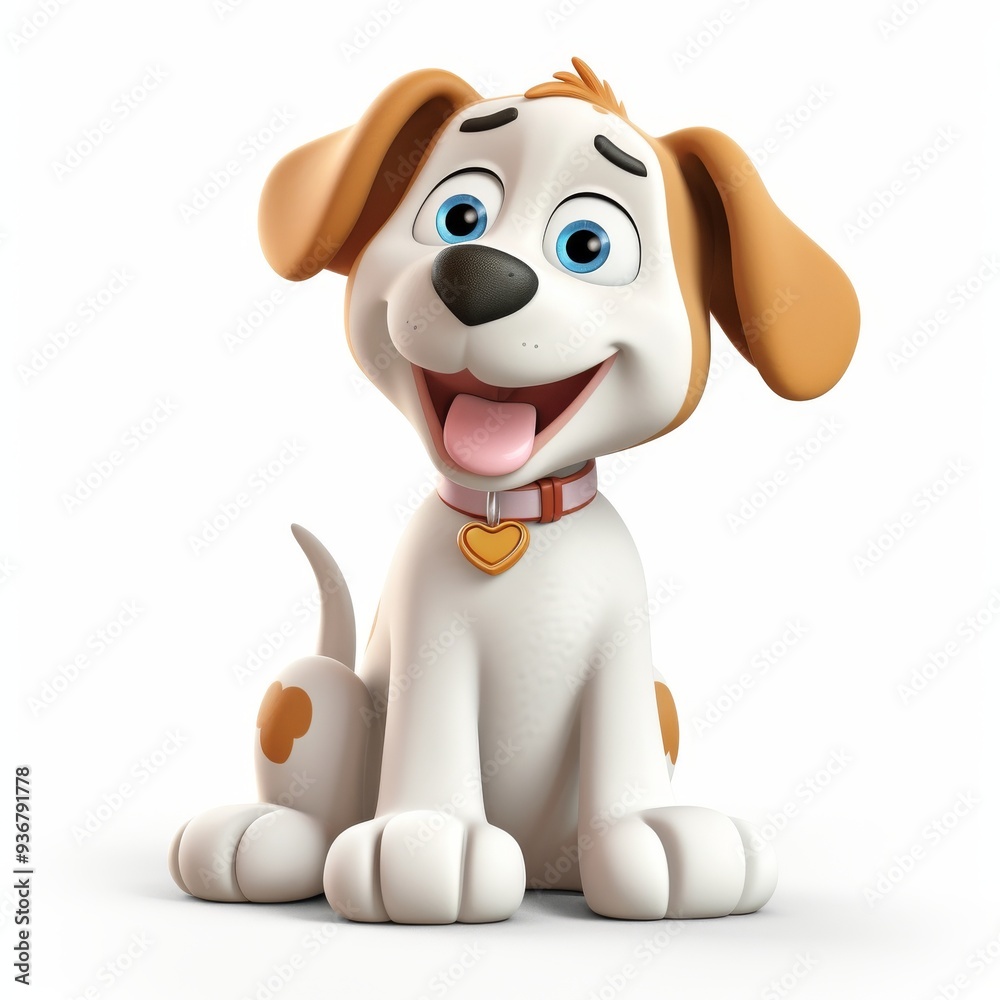 Cute Cartoon Puppy with Heart Collar, Smiling Dog Illustration for Kids and Pet Themes Cute Cartoon Puppy with Heart Collar, Smiling Dog Illustration for Kids and Pet Themes