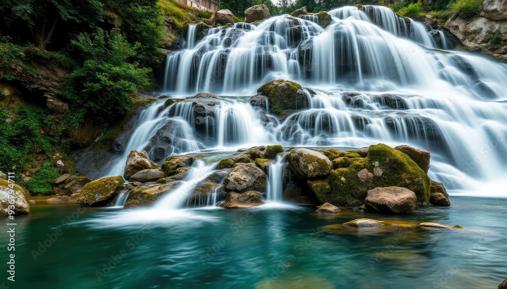 Obraz premium Beautiful Krka Waterfalls in Krka National Park,Croatia.Long exposure for flowing water, ai
