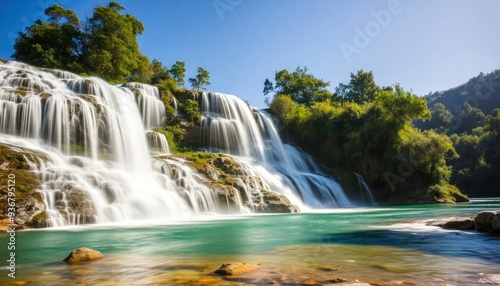Beautiful Krka Waterfalls in Krka National Park,Croatia.Long exposure for flowing water, ai