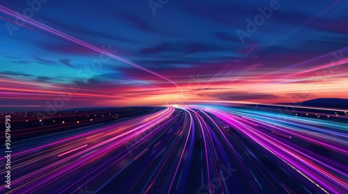 Highway Lights at Sunset