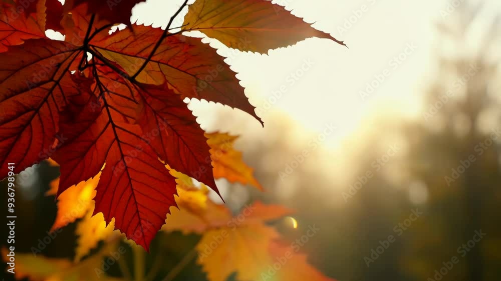 Autumn leaves in vibrant hues shimmer beautifully in the warm afternoon sunlight Autumn leaves in vibrant hues shimmer beautifully in the warm afternoon sunlight