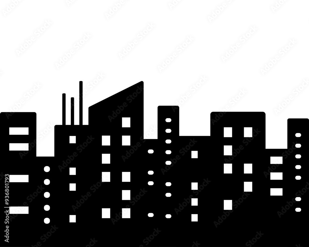 Obraz premium Modern city building landscape silhouette. Flat vector design illustration isolated on white background.