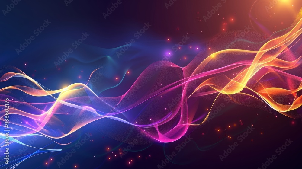 Abstract Colorful Waves with Glowing Particles Abstract Colorful Waves with Glowing Particles