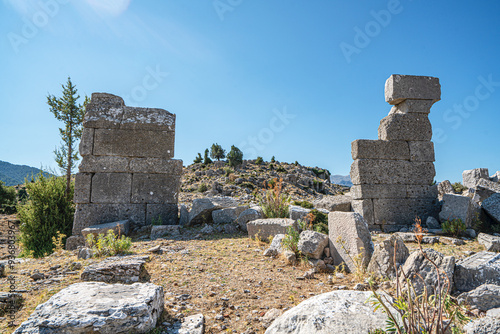 The scenic views of the Selge, which was an important city in ancient Pisidia and later in Pamphylia, on the slope of Mount Taurus, Antalya, Turkey photo