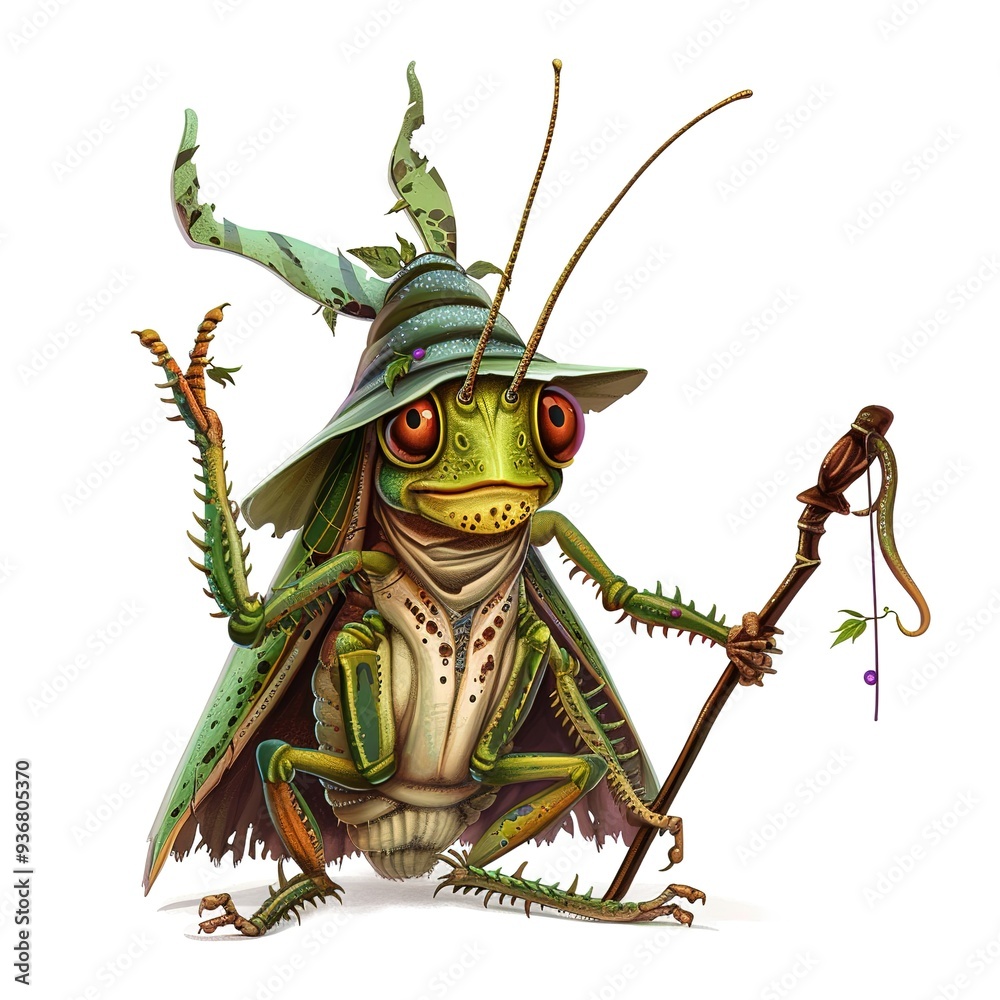 Fototapeta premium Cricket Enchanter Occupation fantasy animal cartoon isolated whitebackground