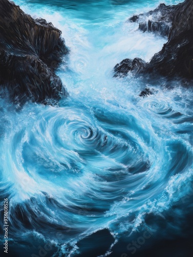 Churning Waves and Rocks in Turquoise Sea