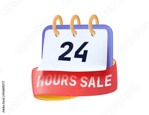 Sale countdown badge with calendar in 3D style. Last day offer banner, one day sales and 24 hour sale promo sticker. Business limited special promotion, best deal badge. Isolated vector icon