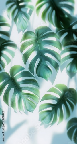 Vibrant Monstera Leaves Against Light Background