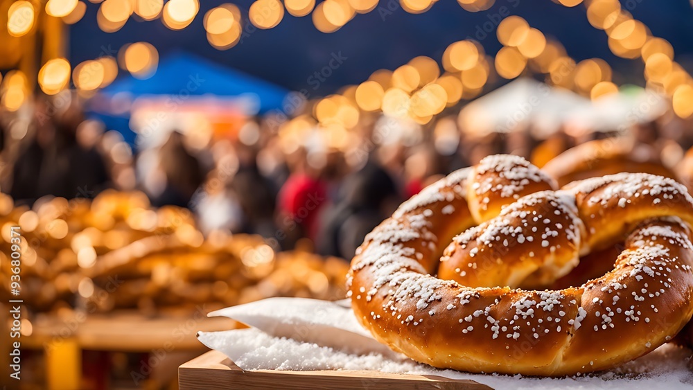 Soft Pretzel with Salt at a Festive Market Soft Pretzel with Salt at a Festive Market