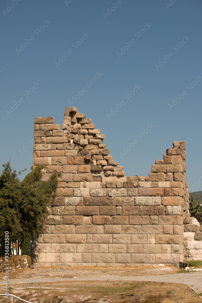 Travel, history and building in Greece as temple, structure and ancient architecture at destination. Landmark, monument and city wall with tourism, culture and stone for discovery, adventure and site Travel, history and building in Greece as temple, structure and ancient architecture at destination. Landmark, monument and city wall with tourism, culture and stone for discovery, adventure and site