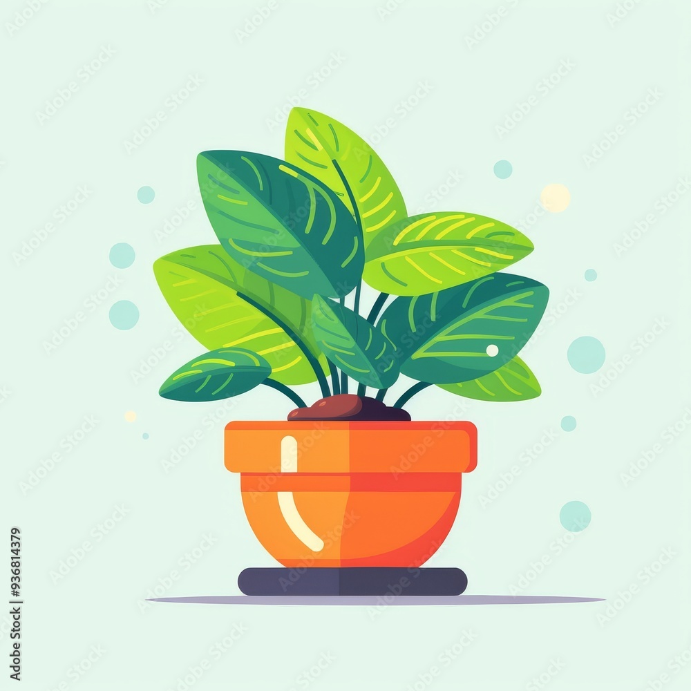 Vibrant Illustration of a Potted Plant with Large Green Leaves Vibrant Illustration of a Potted Plant with Large Green Leaves