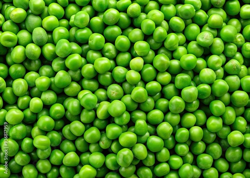 Vibrant green peas form a lush, textured background, showcasing plump, perfectly peeled grains in a stunning close-up, ideal for healthy food and vegetable protein representations.